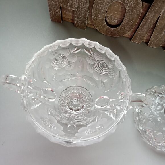Cut Lead Crystal Footed Coveredsugar Etched Floral Design‎ - Picture 10 of 14